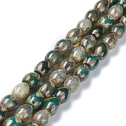 Mountain Pattern Tibetan Style dZi Beads Strands, Natural Agate Beads, Dyed & Heated, Oval, Mountain Pattern, 13~14x9.5~10mm, Hole: 1.2mm, about 25pcs/strand, 13.39''(34cm)