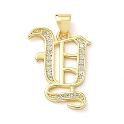 Letter Y Латунные микро проложить кубического циркония подвески, стойки покрытие, без свинца и без кадмия, долговечный, реальный 18 k позолоченный, буквы, Письмо Y, 22.5x17.5x1.8 мм, отверстие : 3.5x5 мм