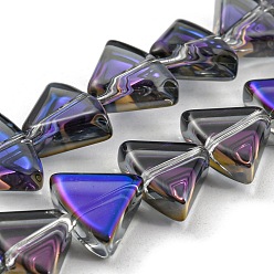 Dark Violet Half Rainbow Plated Electroplate Transparent Glass Beads Strands, Fan, Dark Violet, 8x10.5x4mm, Hole: 1mm, about 80pcs/strand, 25.51 inch(64.8cm)