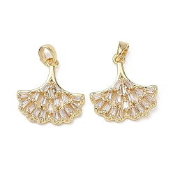 Golden Brass Micro Pave Clear Cubic Zirconia Pendants, Ginkgo Leaf Charms, Golden, 19x18x3mm, Hole: 4x2.5mm
