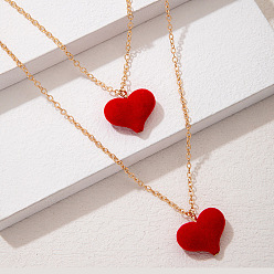 23280-gold Sweet and Cool Heart Pendant Necklace for Women - Double Layer Velvet Chain with Two Hearts, Perfect for Layering