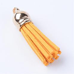 Gold Faux Suede Tassel Pendant Decorations, with CCB Plastic Cord Ends, Gold, 35~37x10mm, Hole: 2.5~3mm