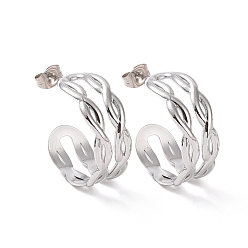 Stainless Steel Color 304 Stainless Steel Double Layer C-shape Stud Earrings, Half Hoop Earrings for Women, Stainless Steel Color, 24x10mm, Pin: 0.7mm