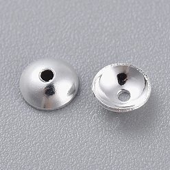 Silver 201 Stainless Steel Bead Caps, Apetalous, Half Round, Silver, 4x1.5mm, Hole: 0.8mm