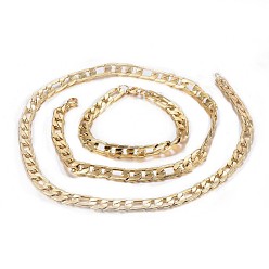 Golden Men's 304 Stainless Steel Figaro Chain Necklaces and Bracelets Jewelry Sets, with Lobster Claw Clasps, Golden, 8-1/4 inch(210mm), 27.5 inch(70cm)