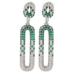 Морско-зеленый Латунь микро проложить кубический цирконий болтаться серьги стержня, овальные, платина, цвета морской волны, 50x10.5 мм