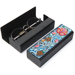 Flower DIY Imitation Leather Eyeglass Case Diamond Painting Kits, Including Resin Rhinestones, Pen, Tray & Glue Clay, Flower Pattern, 160x54x36mm