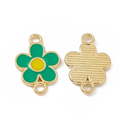 Green Alloy Connector Charms, with Enamel, Flower Links, Light Gold, Green, 18.5x12.5x1.5mm, Hole: 1.8mm