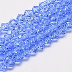 Light Blue Imitate Austrian Crystal Bicone Glass Beads Strands, Grade AA, Faceted, Light Blue, 5x5mm, Hole: 1mm, about 59pcs/strand, 11 inch