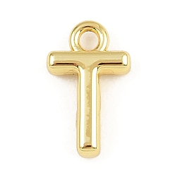 Letter T Латунь прелести, стойки покрытие, долговечный, без кадмия и без свинца, реальный 18 k позолоченный, Письмо T, 9.5x5.5x2 мм, отверстие : 1.2 мм