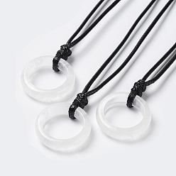 Quartz Crystal Natural Quartz Crystal Ring Pendant Necklace with Waxed Cords, 29.53~29.92 inch(75~76cm), Pendant: 24x6mm
