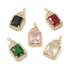 Mixed Color Brass with K9 Glass & Rhinestone Pendants, Light Gold, Rectangle Charms, Mixed Color, 23x12x6mm, Hole: 1.5mm