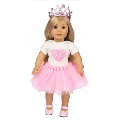Pink Heart Pattern Summer Cloth Doll Dress & Crown, Doll Clothes Outfits, for 18 inch Girl Doll Dressing Accessories, Pink, 430mm