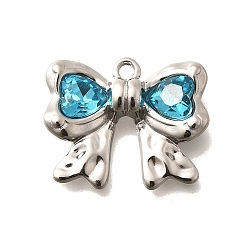 Индиколит 304 подвески из нержавеющей стали, со стразами, цвет нержавеющей стали, бантом, Indicolite, 18x22x5 мм, отверстие : 1.8 мм