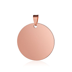 Rose Gold 201 Stainless Steel Pendants, Manual Polishing, Flat Round, Stamping Blank Tag, Rose Gold, 35x1.5mm, Hole: 8.5x3.5mm