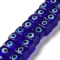 Medium Blue Handmade Evil Eye Lampwork Beads Strands, Cuboid, Medium Blue, 8~8.5x9.5~10x10~11mm, Hole: 3.7mm, about 40pcs/strand, 12.68 inch(32.2cm)