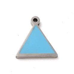 Deep Sky Blue 304 Stainless Steel Enamel Charms, Triangle Charm, Stainless Steel Color, Deep Sky Blue, 11.4x11x1.4mm, Hole: 1mm