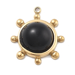 Black Onyx Подвески из натурального черного оникса (окрашенные и нагретые), 304 подвески-солнце из нержавеющей стали, ионное покрытие (ip), реальный 14 k позолоченный, 19.5x17x4.5 мм, отверстие : 1 мм