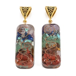 Mixed Stone Natural Mixed Gemstone Pendants, with Alloy Findings and Resin, Antique Golden, Rectangle, 60x16.5x11mm, Hole: 8.5x4.5mm