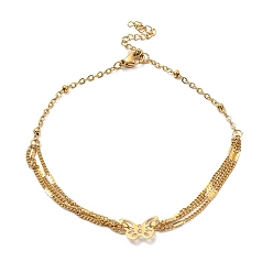 Butterfly 304 Stainless Steel Link Anklet with Satellite Chains for Women, Golden, Butterfly Pattern, Burtterfly: 9.5x13x0.5mm, 8-5/8 inch(22cm)
