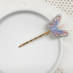 Silver Butterfly Polyester Hair Bobby Pin, with Metal Hair Clips, for Girls, Silver, 65mm