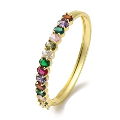 Colorful Brass Pave Cubic Zirconia Hinged Bangles for Women, Golden, Colorful, Inner Diameter: 2-1/4 inch(5.8cm)