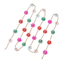 Doré  Chaînes à maillons de fleurs en perles de verre colorées, avec 304 chaînes de câble en acier inoxydable, or, 101x11x4.5mm, environ 3.20 pieds (0.98 m)/fil