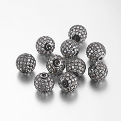Gunmetal Brass Cubic Zirconia Beads, Round, Gunmetal, 12mm, Hole: 2mm