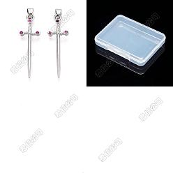 Platinum 16Pcs Brass Micro Pave Cubic Zirconia Pendants, Sword Charms, Platinum, 32.5x10x2.5mm, Hole: 4mm