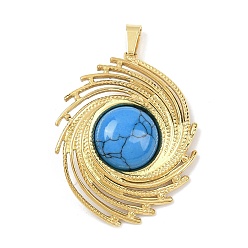 Синтетическая Бирюза Окрашенные синтетические бирюзовые подвески, спиральный овальный глаз 304 подвески из нержавеющей стали, золотые, ионное покрытие (ip), 35.5x26.5x5.5 мм, отверстие : 5x3 мм