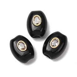 Obsidian Natural Obsidian European Beads, Oval Large Hole Beads with Brass Pave Clear Cubic Zirconia Findings, Golden, 20~20.5x15.5x13mm, Hole: 5mm