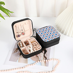 Rhombus Portable Printed Square PU Leather Jewelry Packaging Box for Necklaces Earrings Storage, Rhombus, 10x10x5cm
