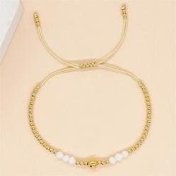 JS-B23040801C White Crystal Bead Copper Bead Bracelet - European and American Fashion, Women's Jewelry.