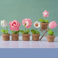 Pink 6 kit de débutant en tricot de fil de polyester de planteur de fleurs de style, y compris l'enseignement, marqueur de point de verrouillage en plastique et crochets, aiguille à laine, fils, rembourrage en coton, rose, 11 cm