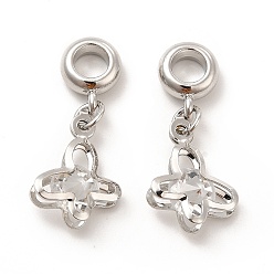Platinum Rack Plating Alloy Crystal Rhinestone European Dangle Charms, Large Hole Charms, Butterfly, Platinum, 28mm, Butterfly: 17.5x12.5x6mm, Hole: 4.5mm