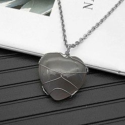 Grey Agate Natural Gray Agate Pendant Necklaces, 19.69 inch(50cm)