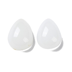 White Glass Cabochons, Teardrop, White, 14x10x5mm