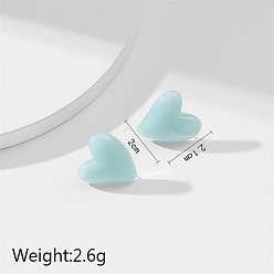 Silver Needle - Blue Simple Heart-shaped Resin Acetic Acid Earrings with Texture Design