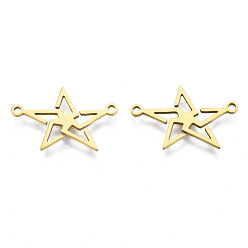 Golden Ion Plating(IP) 201 Stainless Steel Connector Charms, Laser Cut, Pentagram, Golden, 14.5x22.5x1mm, Hole: 1.4mm