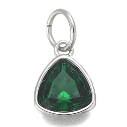 Teal 304 Stainless Steel Cubic Zirconia Pendant, Triangle, Stainless Steel Color, Teal, 12.5x9.5x5mm, Hole: 5mm