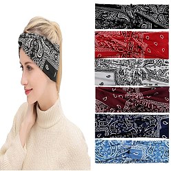 Mixed Color Flower Pattern Cloth Stretch Elastic Yoga Cross Headbands, Athletic Headbands for Women Girls, Mixed Color, 80x250mm