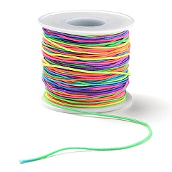 Colorful Round Segment Dyed Polyester Elastic Cord, with Spool, Colorful, 1mm, about 54.68 Yards(50m)/Roll