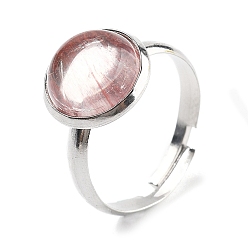 Стеклянный Камень Арбуза Полукруглые арбузные косточки стеклянные кольца для пальцев, 304 регулируемые кольца из нержавеющей стали для женщин, круглые кабошоны: 10мм, размер США 6 (16.5 мм), 3 мм