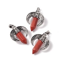Red Jasper Natural Red Jasper Pendants, with Antique Silver Tone Alloy Ox Horn Findings, Cadmium Free & Lead Free, Faceted Bullet Charm, 49x36x15mm, Hole: 4x8mm