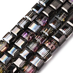 Фуксин Стеклянные бусины с гальваническим покрытием , кубические, граненые, фуксиново-красные, 7x7x7 мм, отверстие : 1.4 мм, около 99 шт / нитка, 27.44'' (69.7 см)