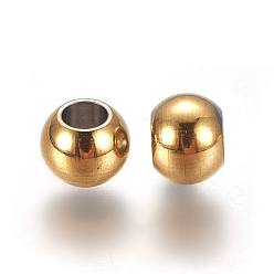 Golden Ion Plating(IP) 304 Stainless Steel Spacer Beads, Round, Golden, 6x5mm, Hole: 3mm