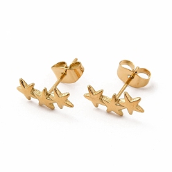 Real 18K Gold Plated 304 Stainless Steel Star Stud Earrings for Women, Real 18K Gold Plated, 12.5x6mm, Pin: 0.7mm