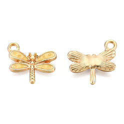 Pale Goldenrod Light Gold Plated Alloy Charms, with Enamel, Dragonfly, Pale Goldenrod, 14.5x15.5x3mm, Hole: 1.8mm