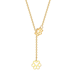 Real 18K Gold Plated Stainless Steel Lariat Necklaces, Dog Paw Print, Real 18K Gold Plated, 27.56 inch(70cm)
