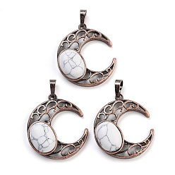 Говлит Синтетических подвески Говлит, с красной медью, луна, 34x30x9~9.5 мм, отверстие : 5x8 мм